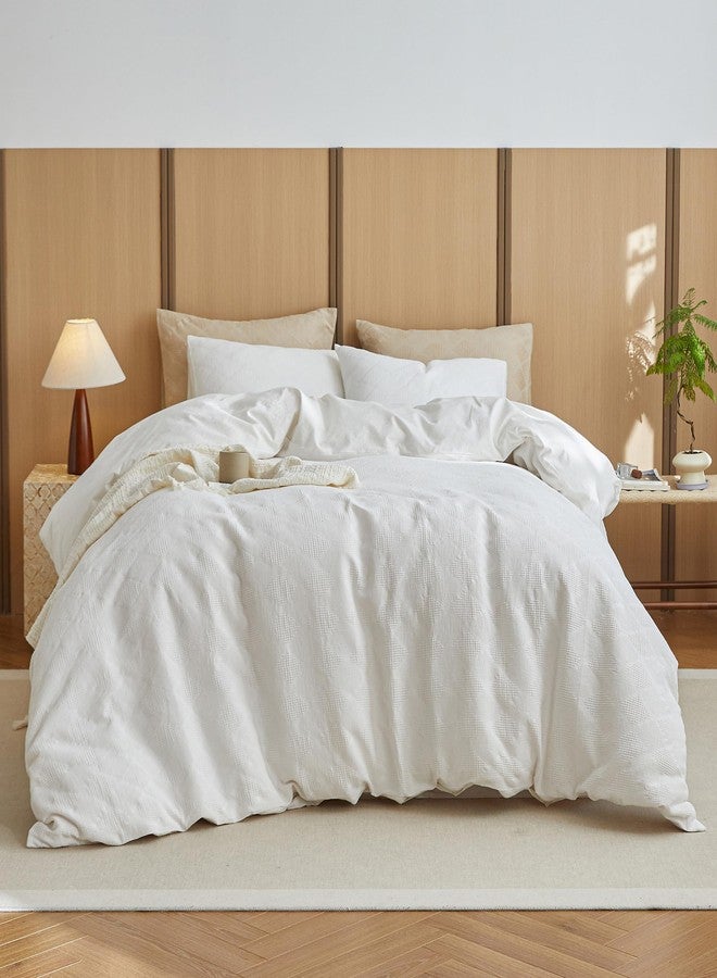 BISELINA 100% Cotton Waffle Weave Duvet Cover Set Full Size 3 Pieces (1 Duvet Cover 78"x86", 2 Pillowcases) Soft Breathable Durable Chic Bedding Set for All Season - White, Full Size - Image 2